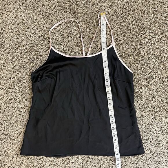 VICTORIA'S SECRET Black Shiny Satin Pink Trim Racer Back Tank Slip‎ Top Sz M NEW - Picture 9 of 9